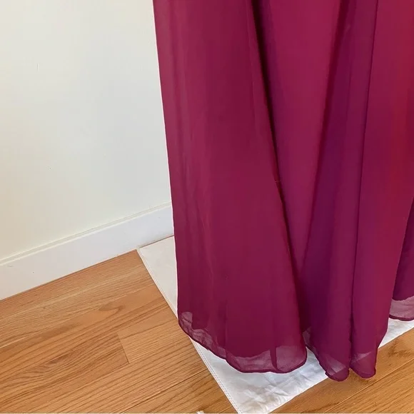 Hayley Paige Occasions Strapless Burgundy Chiffon Bridesmaid Dress 5913 Size 8 - Picture 7 of 12